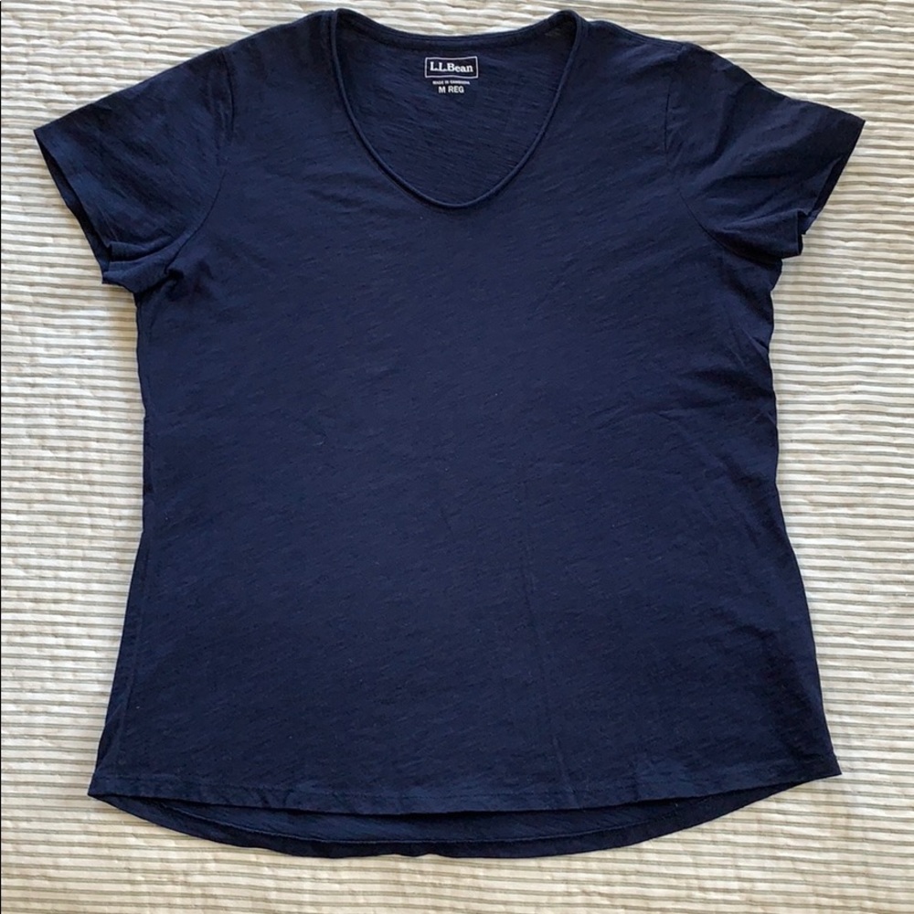 LL Bean organic cotton navy tee, EUC